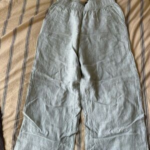 Tahari Light Sage Wide Leg Linen Pants